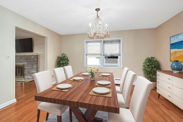 Chandelier, Dining room, Fireplace, Interior, Wood Texture Flooring