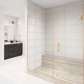 Bathroom, Glass Shower, Interior, Recessed Lighting, Wood Texture Flooring