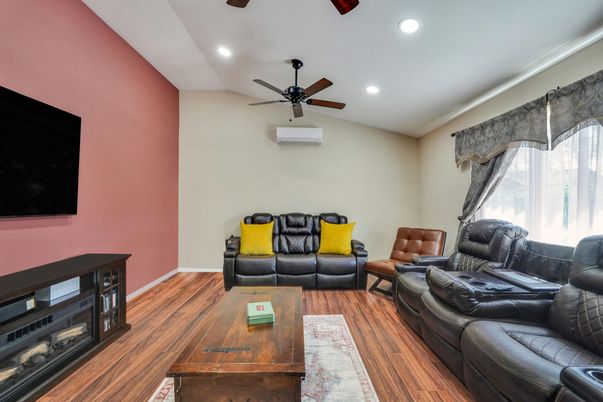 Interior, Living room, Recessed Lighting, Wood Texture Flooring