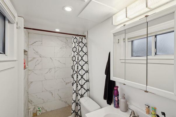 Bathroom, Glass Shower, Interior, Marble Walls, Recessed Lighting
