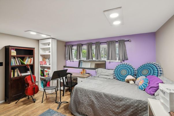 Bedroom, Interior, Recessed Lighting, Wood Texture Flooring