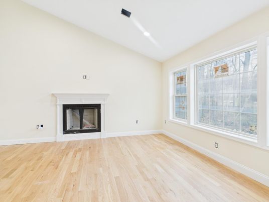 Empty room, Fireplace, Interior, Recessed Lighting, Wood Texture Flooring