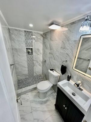 Bathroom, Interior, Marble, Marble Walls, Recessed Lighting