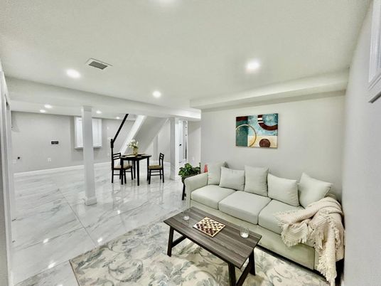 Dining room, Interior, Living room, Marble, Recessed Lighting