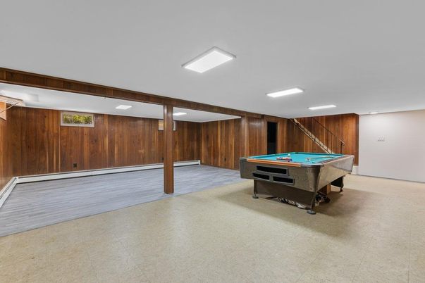 Billiard Table, Game Room, Interior, Recessed Lighting, Wooden Walls