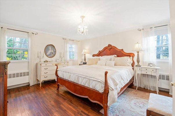 Bedroom, Chandelier, Interior, Wood Texture Flooring