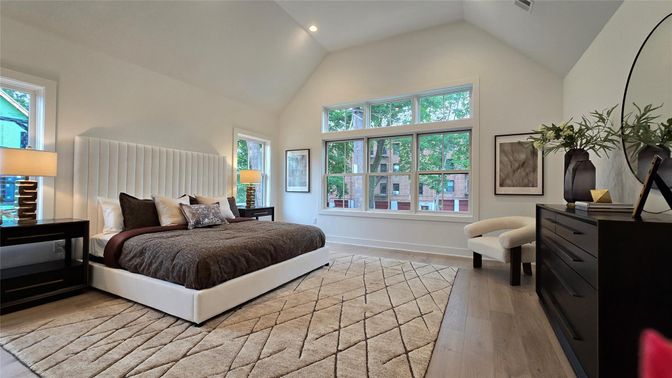 Bedroom, Interior, Recessed Lighting, Wood Texture Flooring