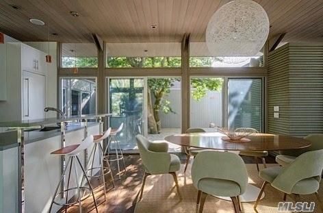 Dining room, Interior, Pendant Lights, Recessed Lighting, Wooden Ceilings, Wood Texture Flooring
