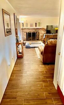 Fireplace, Interior, Living room, Stone Walls, Wood Texture Flooring
