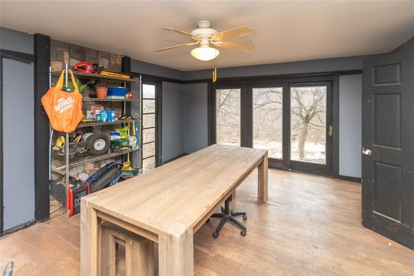 Home Office, Interior, Stone Walls, Wood Texture Flooring