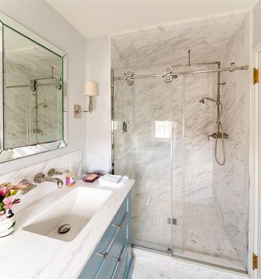 Bathroom, Glass Shower, Interior, Marble, Marble Walls