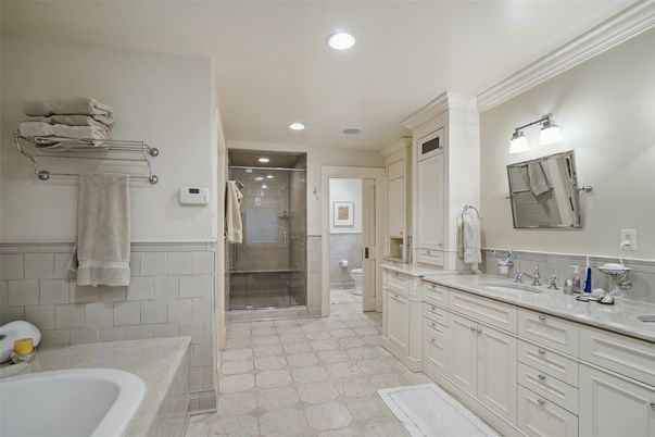 Bathroom, Dual Sink Vanities, Glass Shower, Interior, Recessed Lighting