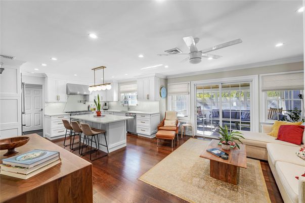 Interior, Kitchen, Living room, Pendant Lights, Recessed Lighting, Wood Texture Flooring