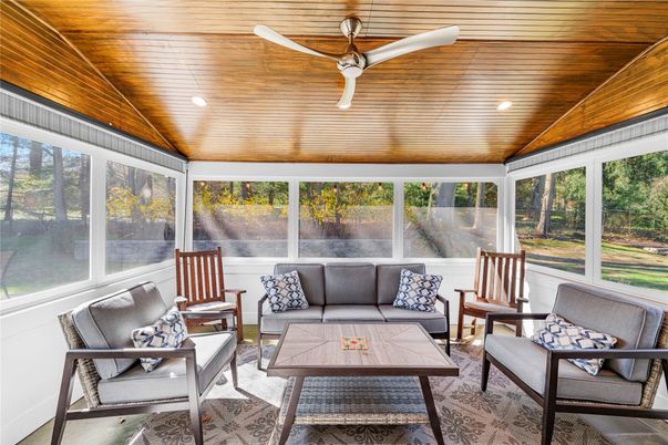 Interior, Living room, Recessed Lighting, Sun Room, Wooden Ceilings