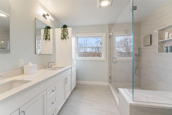 Bathroom, Dual Sink Vanities, Glass Shower, Interior