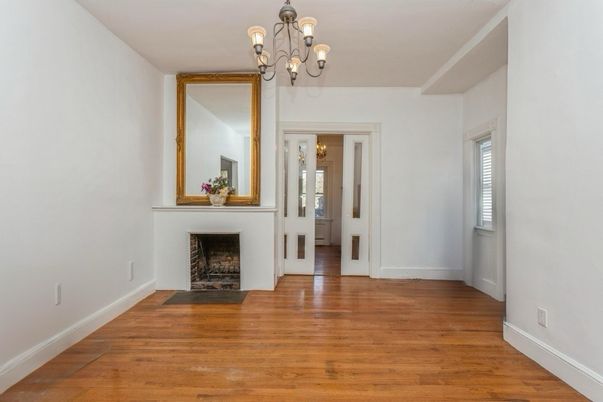 Chandelier, Empty room, Fireplace, Interior, Wood Texture Flooring