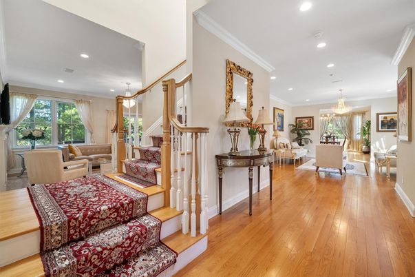 Chandelier, Dining room, Interior, Living room, Pendant Lights, Recessed Lighting, Wood Texture Flooring
