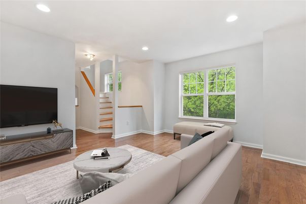 Interior, Living room, Recessed Lighting, Wood Texture Flooring