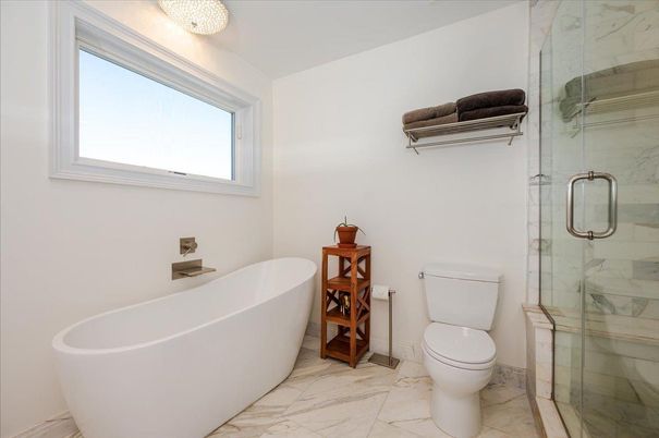 Bathroom, Free Standing Baths, Glass Shower, Interior, Marble, Marble Walls