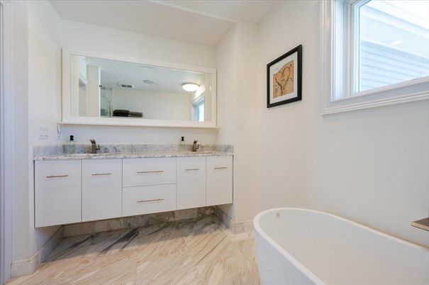 Bathroom, Dual Sink Vanities, Free Standing Baths, Interior, Marble