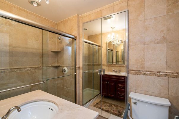 Bathroom, Chandelier, Glass Shower, Interior