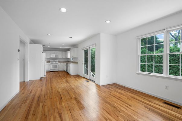 Empty room, Interior, Kitchen, Recessed Lighting, Wood Texture Flooring