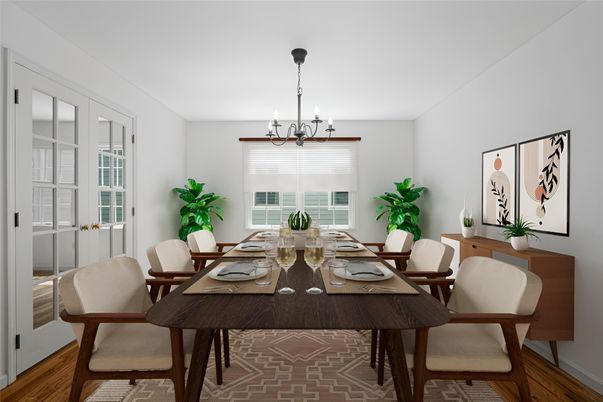 Chandelier, Dining room, Interior, Wood Texture Flooring