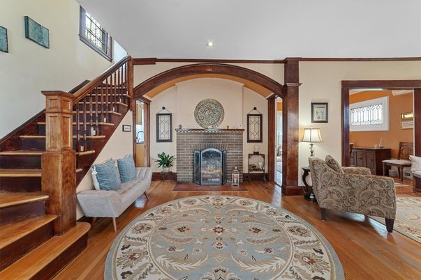 Fireplace, Interior, Recessed Lighting, Wood Texture Flooring