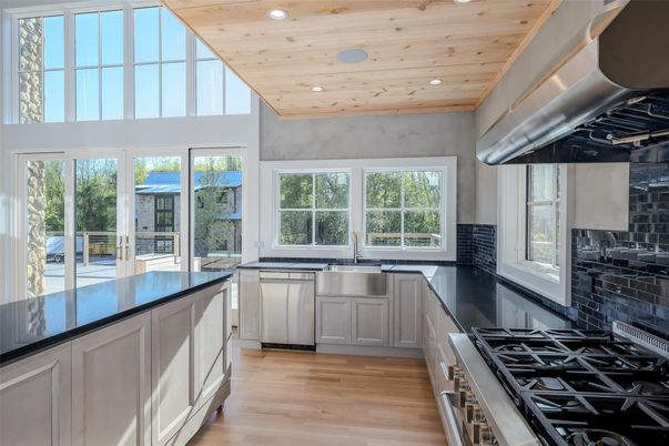 Interior, Kitchen, Recessed Lighting, Stainless Steel Appliances, Wooden Ceilings, Wood Texture Flooring
