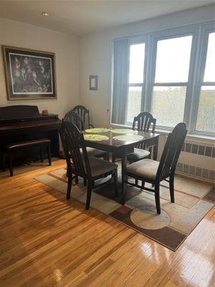 Dining room, Interior, Piano, Recessed Lighting, Wood Texture Flooring