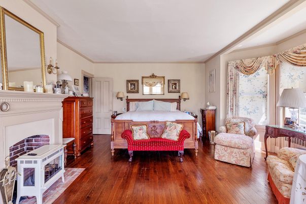 Bedroom, Fireplace, Interior, Wood Texture Flooring