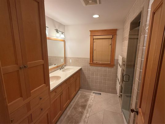Bathroom, Dual Sink Vanities, Glass Shower, Interior, Recessed Lighting