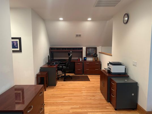 Home Office, Interior, Recessed Lighting, Wood Texture Flooring
