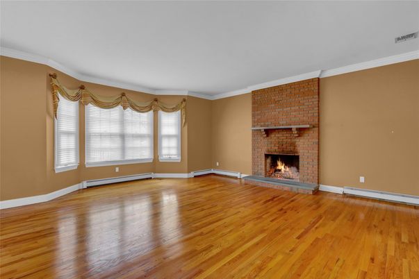 Empty room, Fireplace, Interior, Stone Walls, Wood Texture Flooring