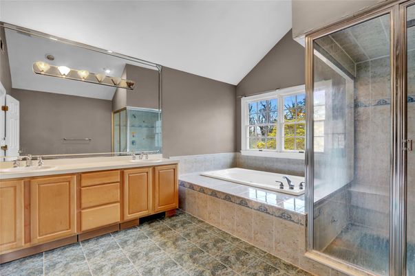 Bathroom, Dual Sink Vanities, Glass Shower, Interior, Tile Countertops