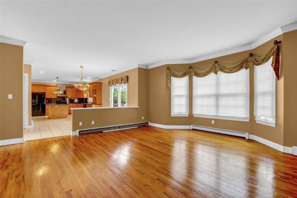 Chandelier, Empty room, Interior, Kitchen, Pendant Lights, Recessed Lighting, Wood Texture Flooring