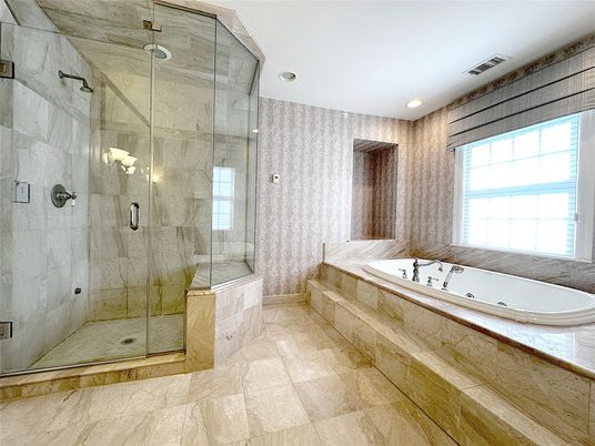 Bathroom, Glass Shower, Interior, Recessed Lighting
