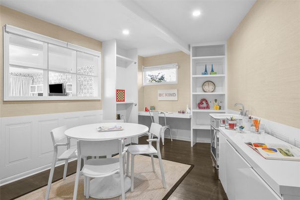 Dining room, Interior, Kitchen, Recessed Lighting, Wood Texture Flooring