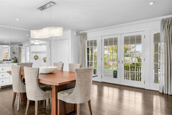 Dining room, Interior, Pendant Lights, Recessed Lighting, Wood Texture Flooring