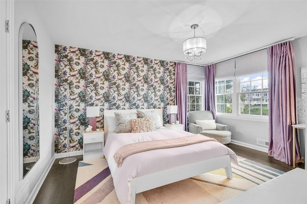 Bedroom, Chandelier, Interior, Wood Texture Flooring