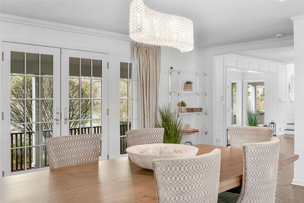 Chandelier, Dining room, Interior, Wood Texture Flooring