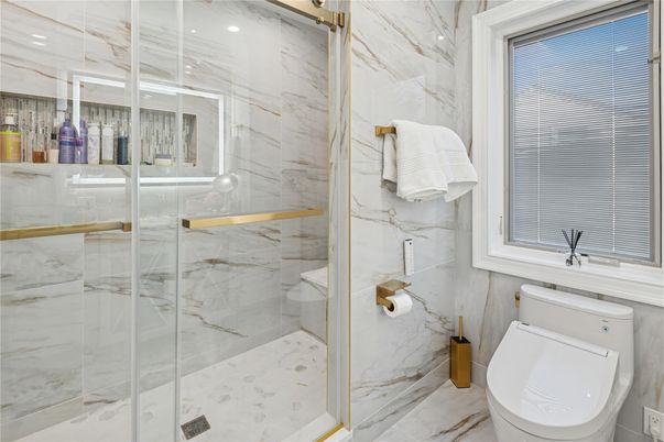Bathroom, Glass Shower, Interior, Marble Walls