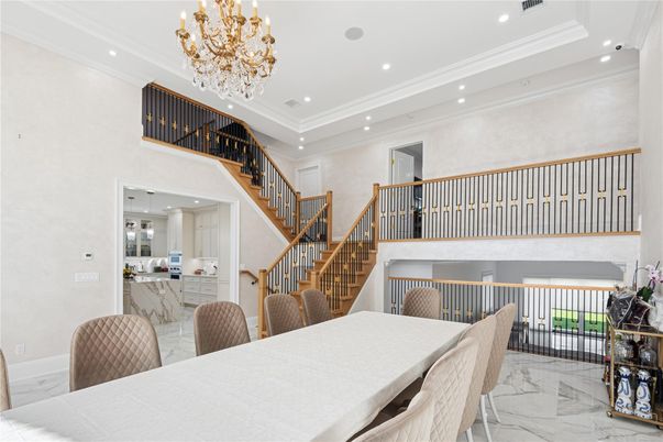 Chandelier, Dining room, Interior, Marble, Recessed Lighting