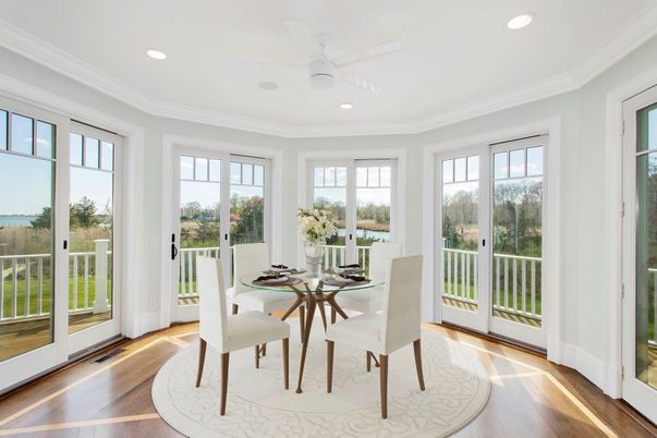 Dining room, Interior, Recessed Lighting, Wood Texture Flooring