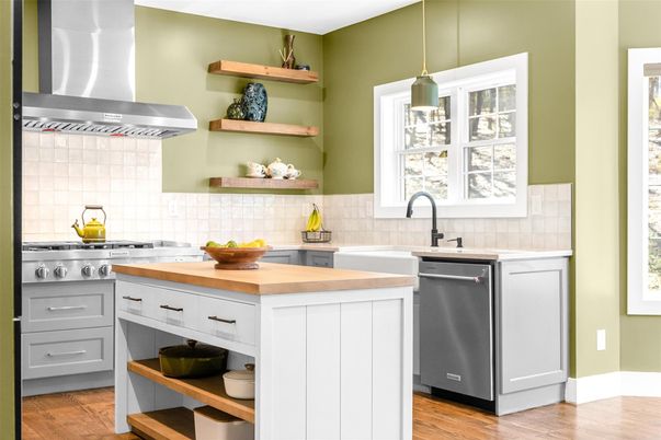 Interior, Kitchen, Pendant Lights, Stainless Steel Appliances, Wood Texture Flooring