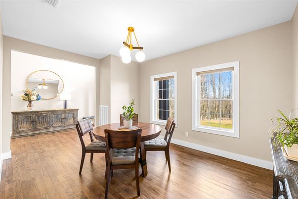Dining room, Interior, Pendant Lights, Wood Texture Flooring