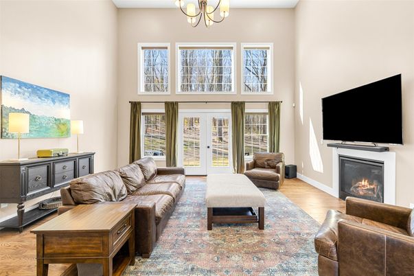 Chandelier, Fireplace, Interior, Living room, Wood Texture Flooring