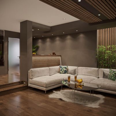 Interior, Living room, Recessed Lighting, Wood Texture Flooring
