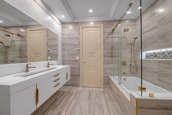 Bathroom, Dual Sink Vanities, Glass Shower, Interior, Recessed Lighting