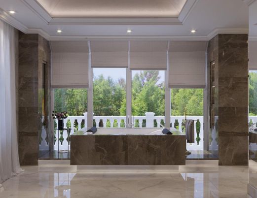 Bathroom, Interior, Marble, Marble Walls, Recessed Lighting